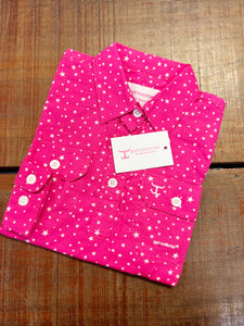 GWLS2323 Just Country Girls Harper Half Button Print Workshirt Hot Pink Stars