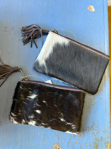 71015 Brown Leather Small Tassel Cowhide Clutch with Tassel
