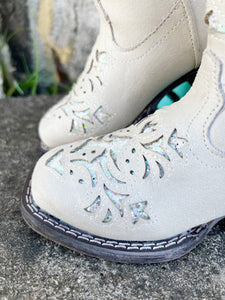 09-018-1903-3123 Roper Kids Lola Boots White/Glitter Underlay