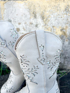 09-018-1903-3123 Roper Kids Lola Boots White/Glitter Underlay