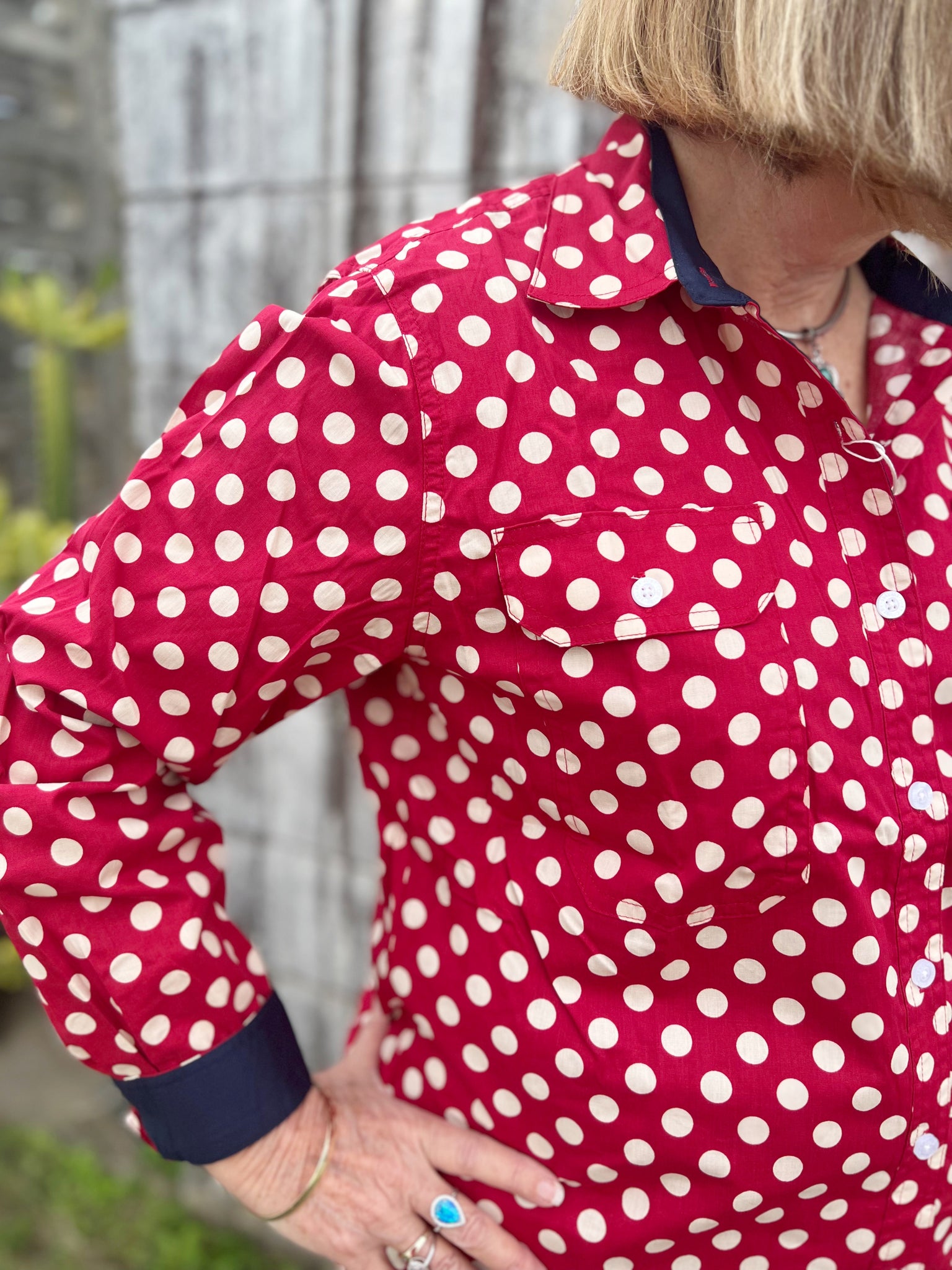 WWLS2333 Just Country Ladies Abbey Full Button Print Workshirt Crimson Spots