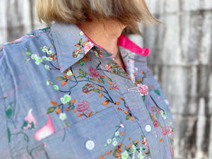WWLS2331 Just Country Ladies Abbey Full Button Print Workshirt Grey Geraniums