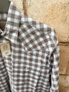 3-01-278-2092 Roper Mens Amarillo Collection LS Shirt Plaid Grey