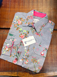 WWLS2331 Just Country Ladies Abbey Full Button Print Workshirt Grey Geraniums