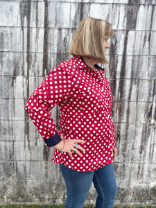 WWLS2333 Just Country Ladies Abbey Full Button Print Workshirt Crimson Spots