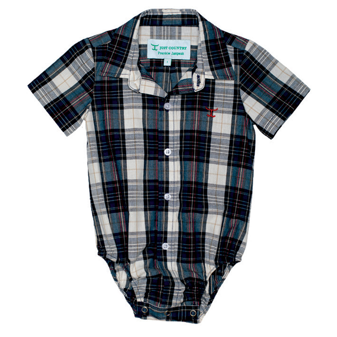 IWSS2584 Just Country Infant Frankie S/S Full Button Jumpsuit Navy/Red Plaid