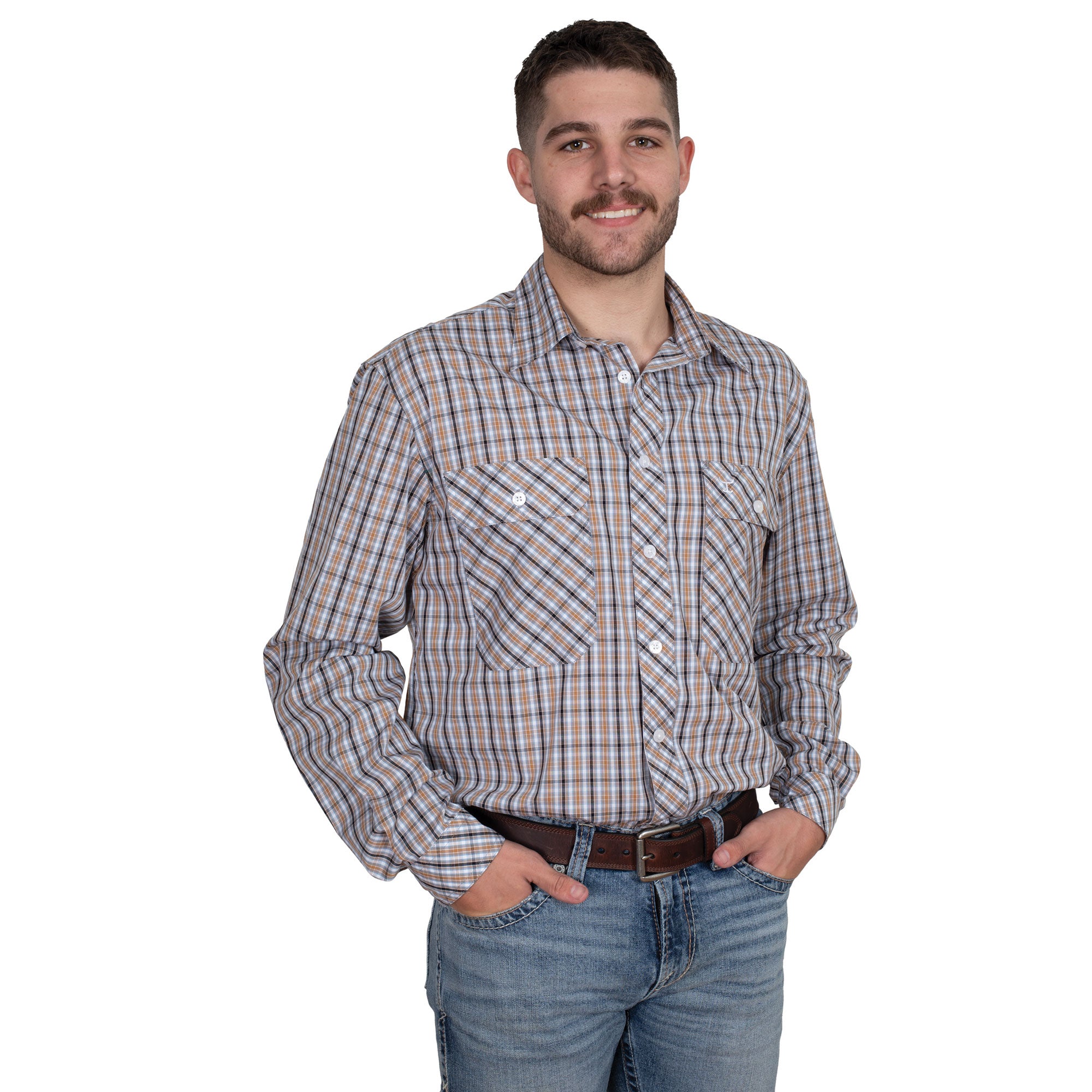 MWLS2527 Just Country Mens Austin L/S Print Workshirt Brown/Black Check