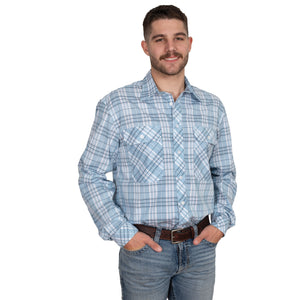 MWLS2528 Just Country Mens Austin L/S Print Workshirt Light Plaid Blue