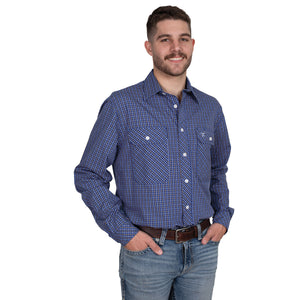 MWLS2533 Just Country Mens Austin L/S Print Workshirt Cobalt/White/Yellow Check