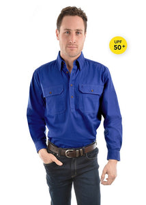 TCP1126005 Thomas Cook Mens Light Drill Half Button L/S Shirt Cobalt