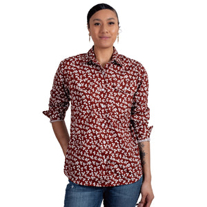 WWLS2414 Just Country Ladies Abbey Full Button Print Workshirt Cinnamon Leaves