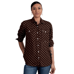 WWLS2423 Just Country Ladies Abbey Full Button Print Workshirt Chocolate Spots