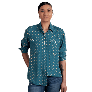 WWLS2424 Just Country Ladies Abbey Full Button Print Workshirt Atlantic Blue Spots