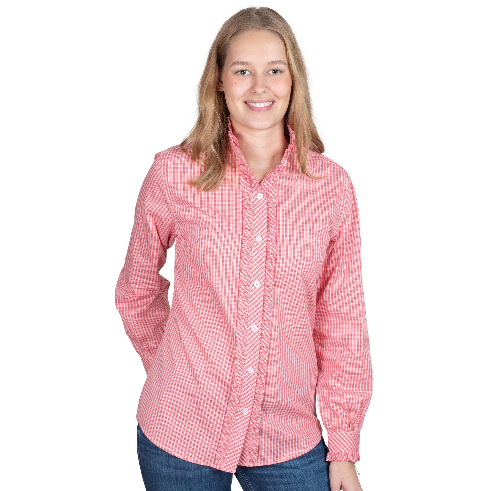 WWLS2566 Just Country Abbey Frills Full Button Print Workshirt Light Pink/Pink Plaid