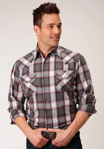 03-001-0062-4031 Roper Mens West Made Collection LS Shirt Plaid Grey