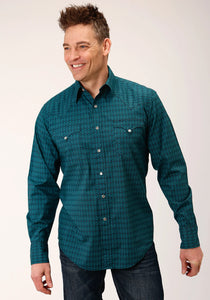 03-001-0064-1011 Roper Mens West Made Collection LS Shirt Print Green
