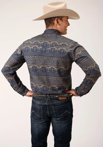 03-001-0067-1010 Roper Mens West Made Collection LS Shirt Print Blue