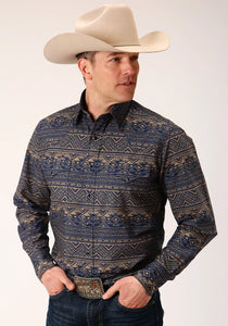 03-001-0067-1010 Roper Mens West Made Collection LS Shirt Print Blue