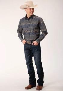 03-001-0067-1010 Roper Mens West Made Collection LS Shirt Print Blue