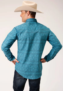 03-001-0067-0301 Roper Mens West Made Collection LS Shirt Print Blue
