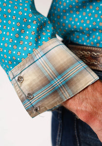 3-01-225-4009 Roper Mens Amarillo Collection LS Shirt Print Blue