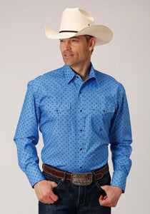 3-01-225-2011 Roper Mens Amarillo Collection LS Shirt Print Blue