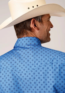 3-01-225-2011 Roper Mens Amarillo Collection LS Shirt Print Blue