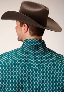 3-01-225-181 Roper Mens Aramillo Collection LS Shirt Print Green