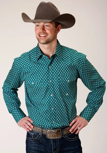 3-01-225-181 Roper Mens Aramillo Collection LS Shirt Print Green