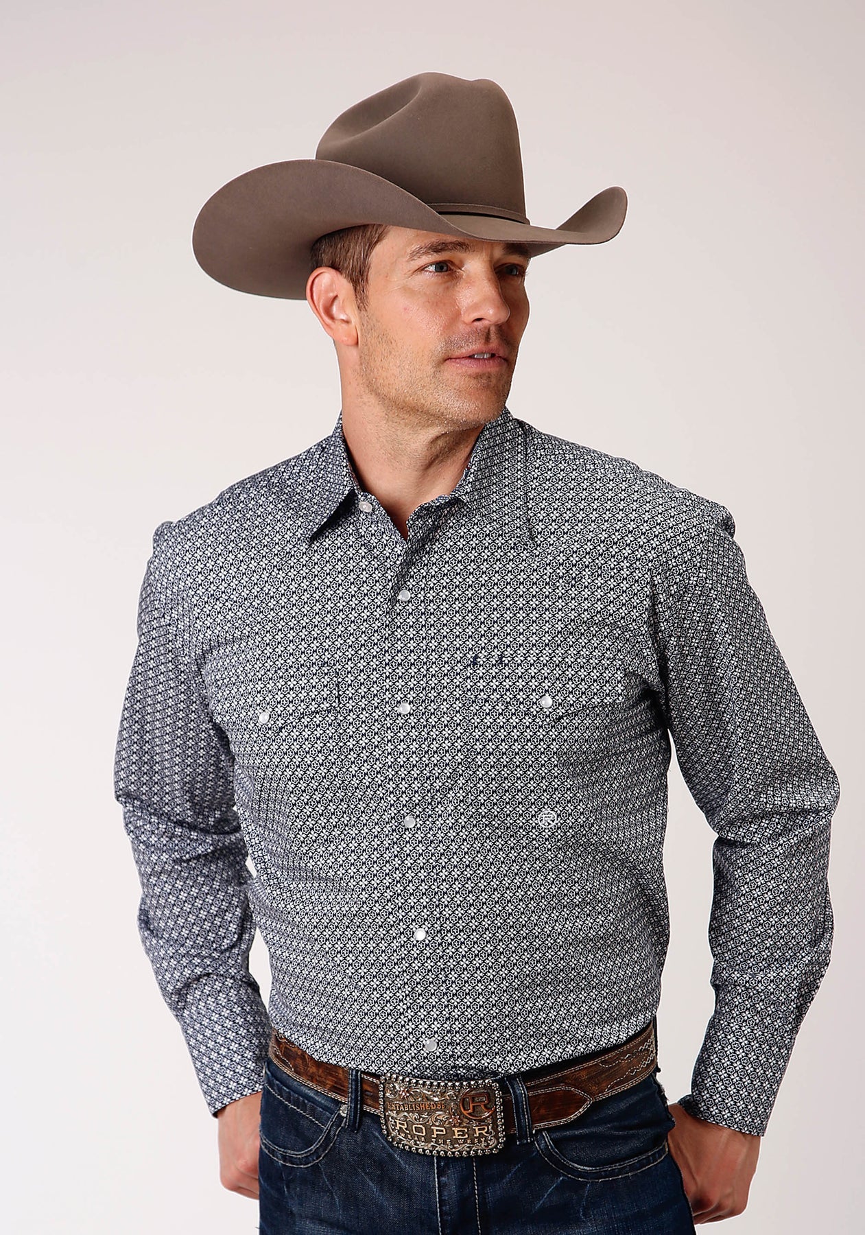 3-01-225-4011 Roper Mens Amarillo Collection L/S Shirt Print Blue
