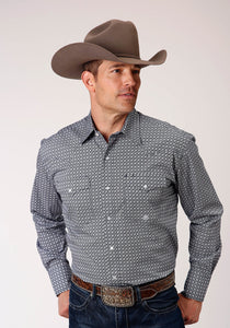 3-01-225-4011 Roper Mens Amarillo Collection L/S Shirt Print Blue