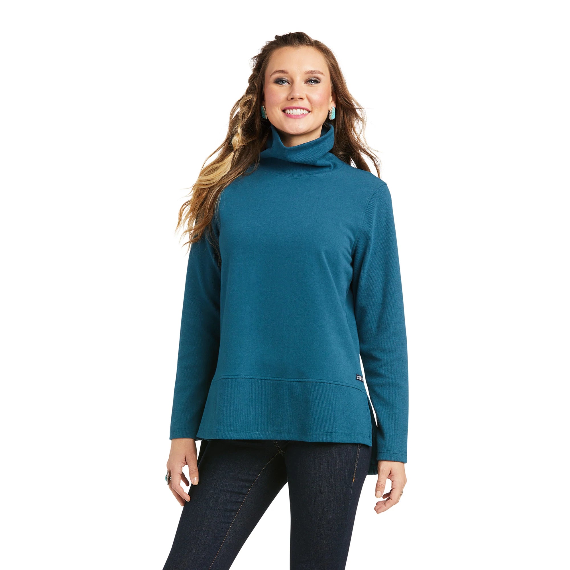 10037341 Ariat Ladies Real Funnel Sweater Eurasian Teal