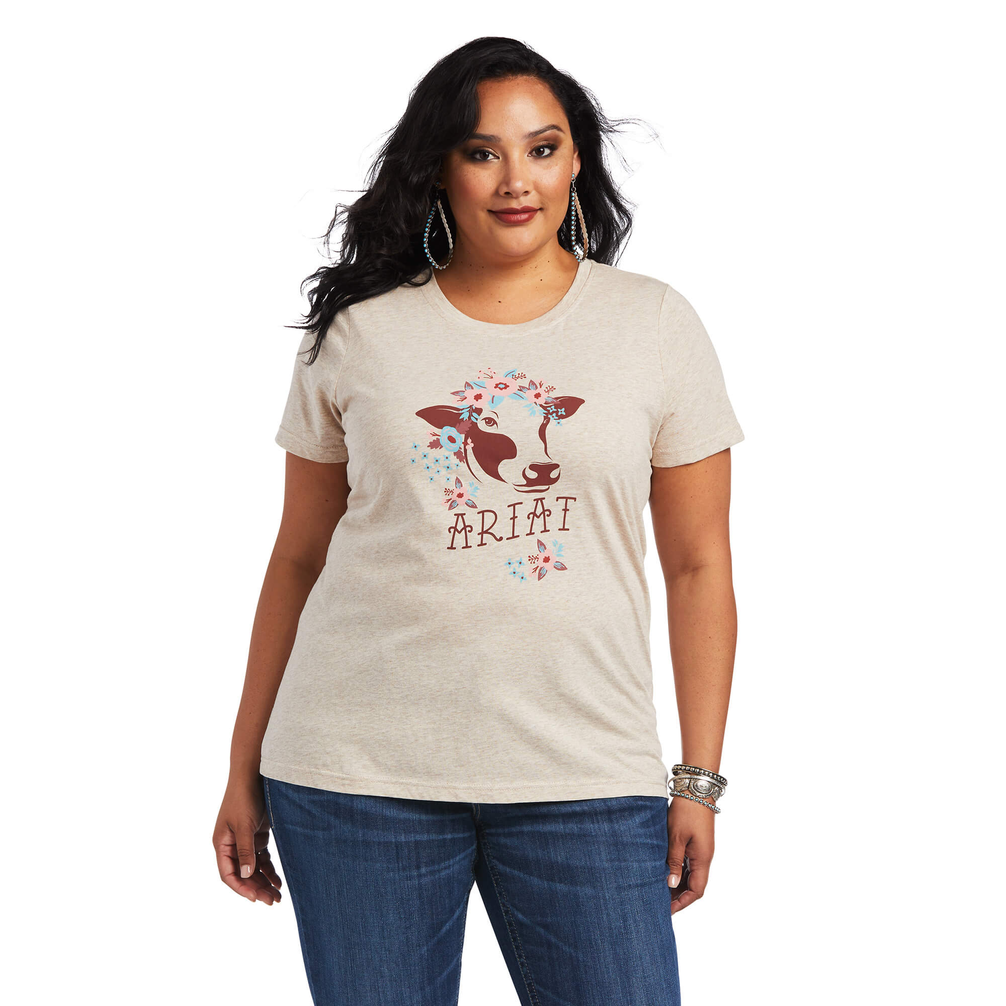 10040627 Ariat Ladies REAL Moo S/S Tee Wheat Heather