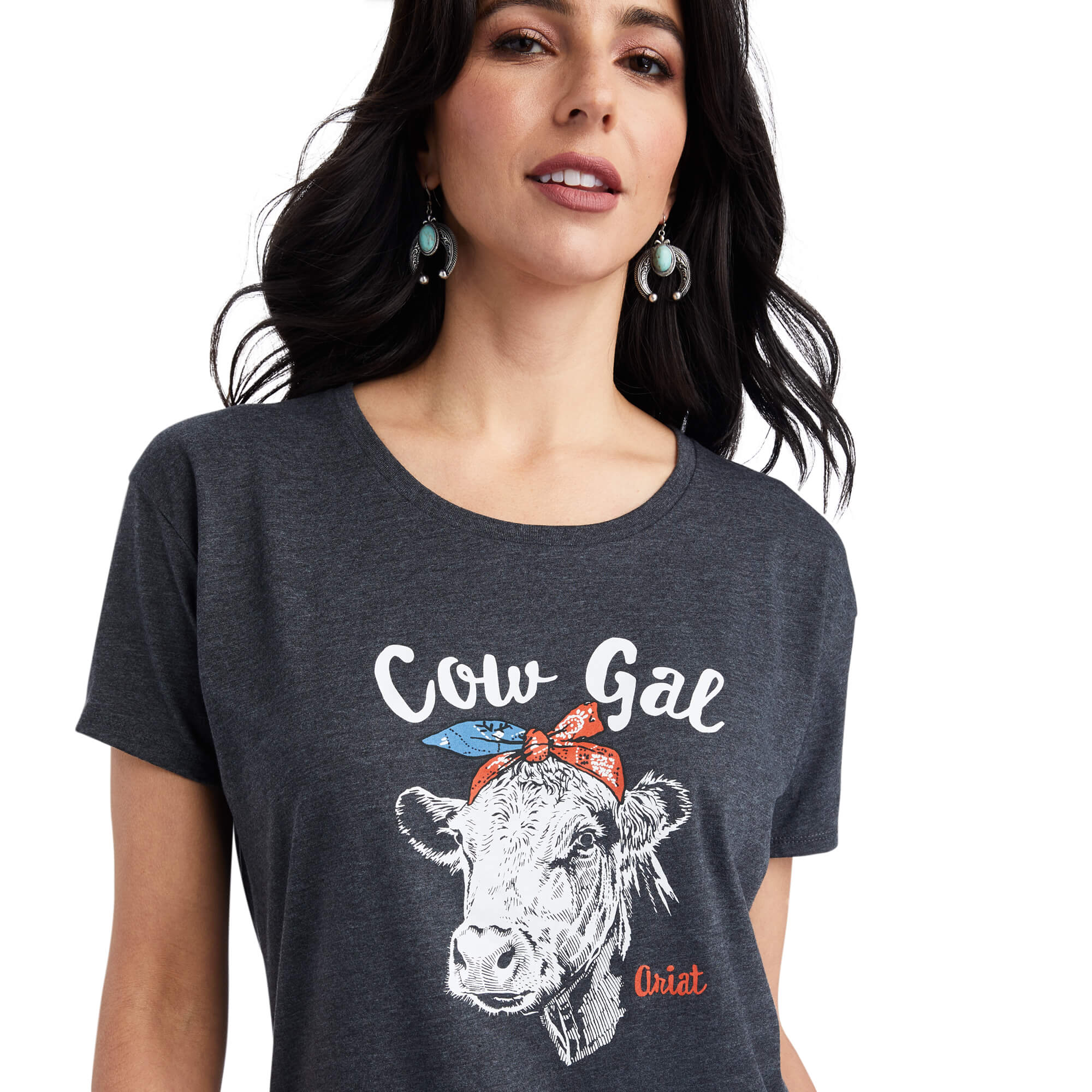 10042716 Ariat Ladies Cow Gal Skull Tee Charcoal Heather