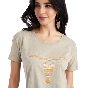 10042718 Ariat Ladies Blanket Skull Tee Oatmeal Heather