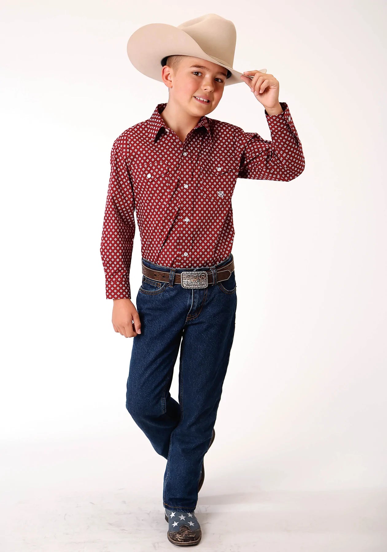 3-30-225-4016 Roper Boys Long Sleeve Shirt Maroon