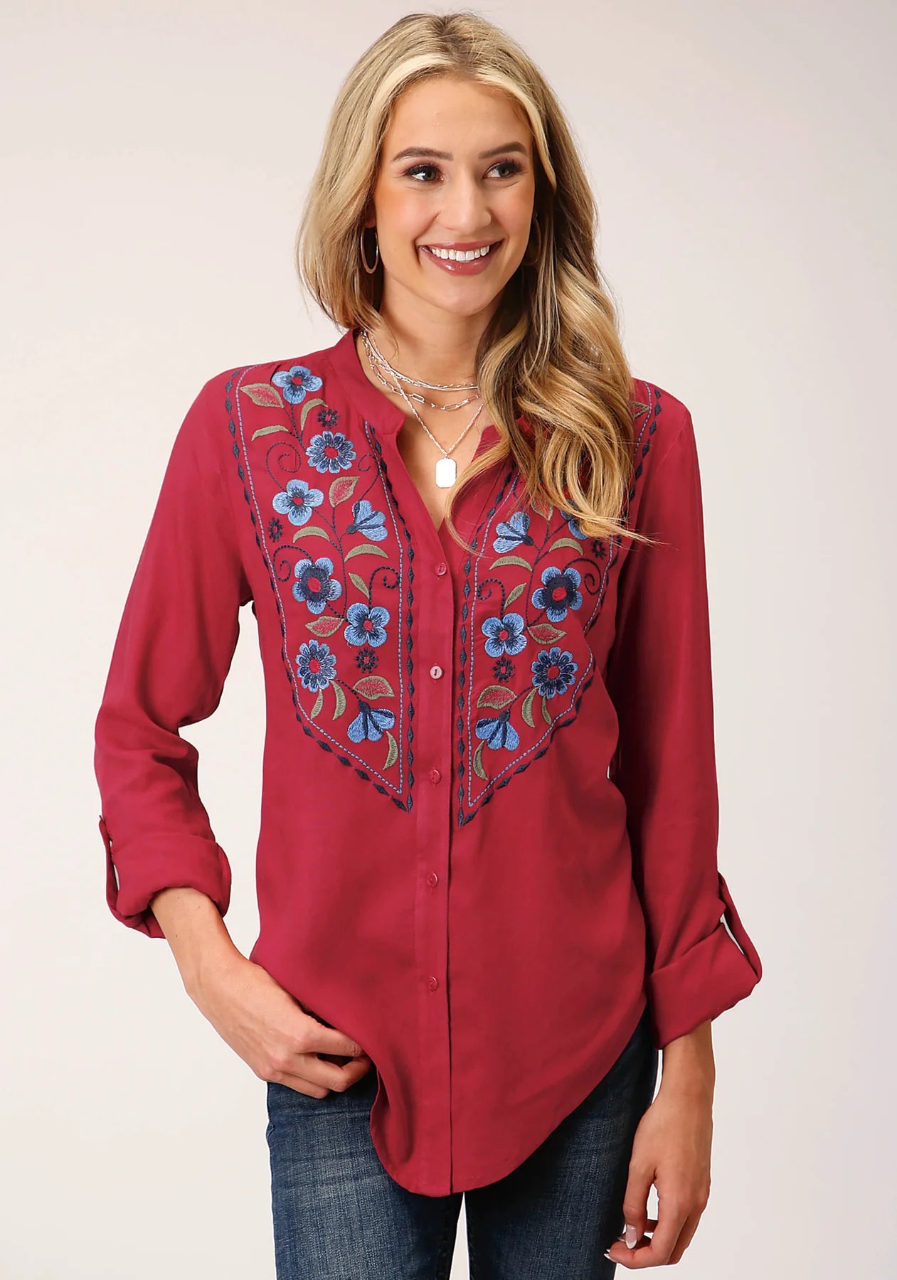 Roper Ladies Studio West Collection Long Sleeve Blouse Red