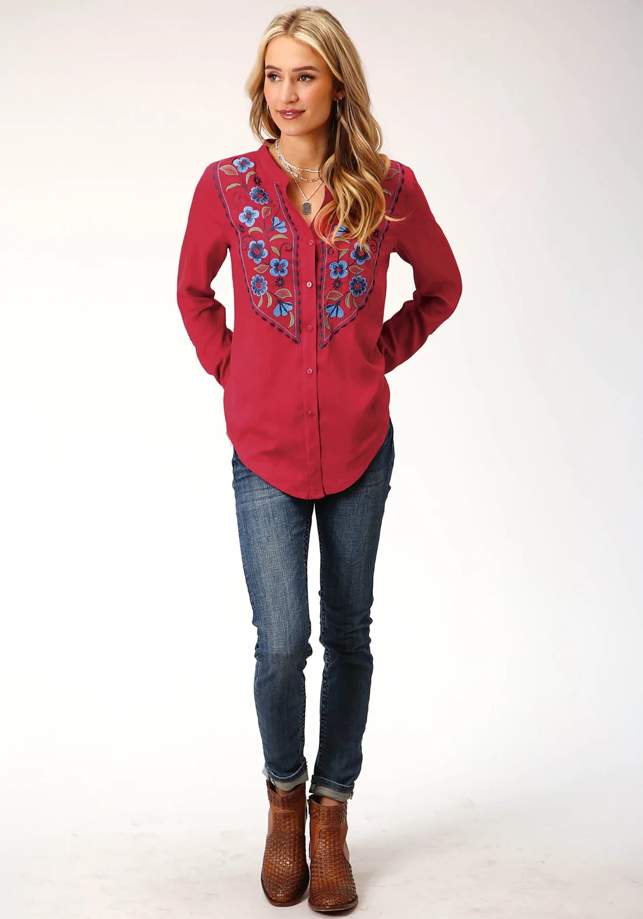 03-050-0565-3015 Roper Ladies Studio West Collection LS Blouse Red