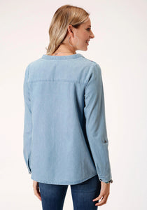 Roper Ladies Studio West Collection Long Sleeve Blouse Solid Blue