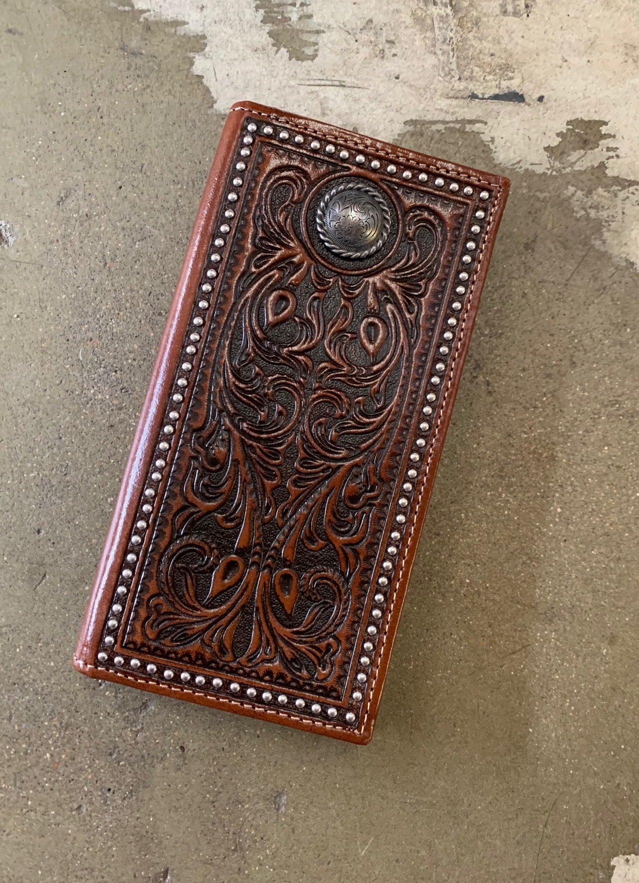 8138100 Roper Wallet Rodeo Tooled Leather Tan