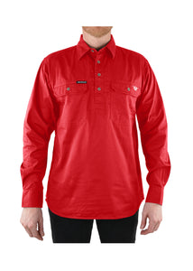 B1S1101120 Bullzye Mens Half Placket Work Shirt Red