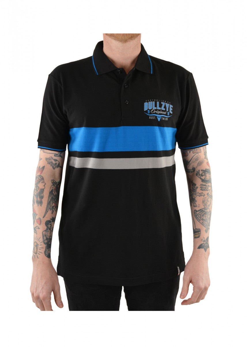 B1S1500082 Bullzye Mens Culture Stripe Short Sleeve Polo Black