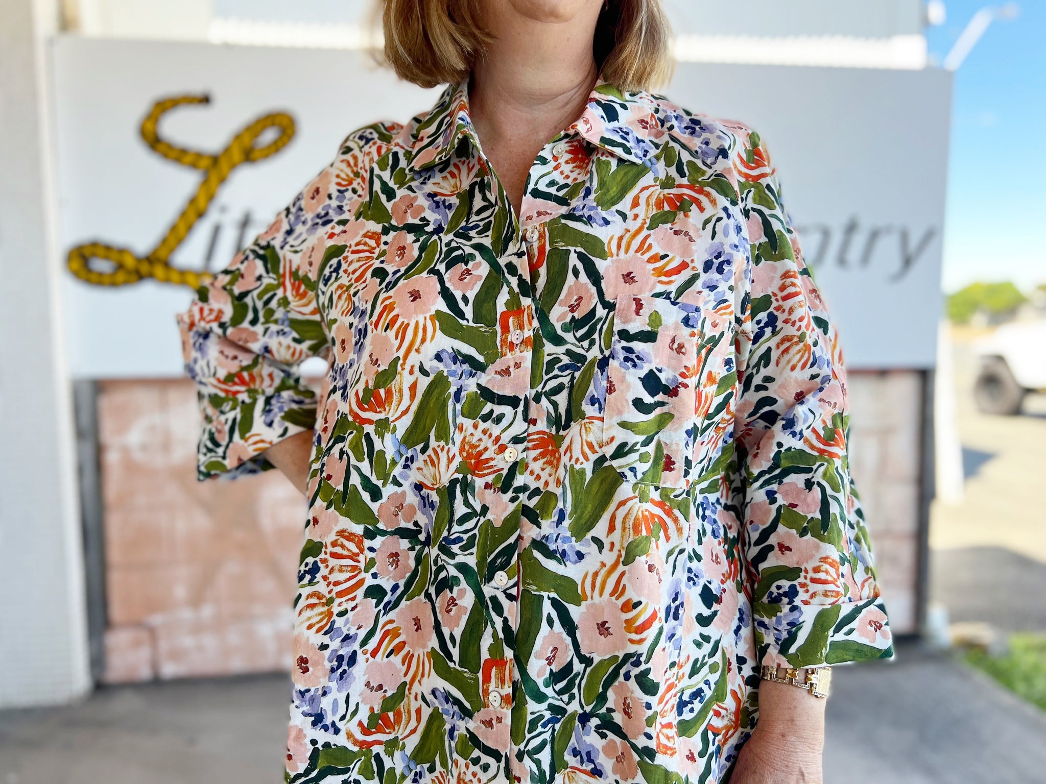 S2247096 Corfu Ladies Printed Ramie Cotton Dress Floral Impressions