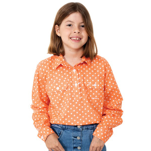 GWLS2245 Just Country Girls Harper Half Button Print Workshirt Coral Polka Dots