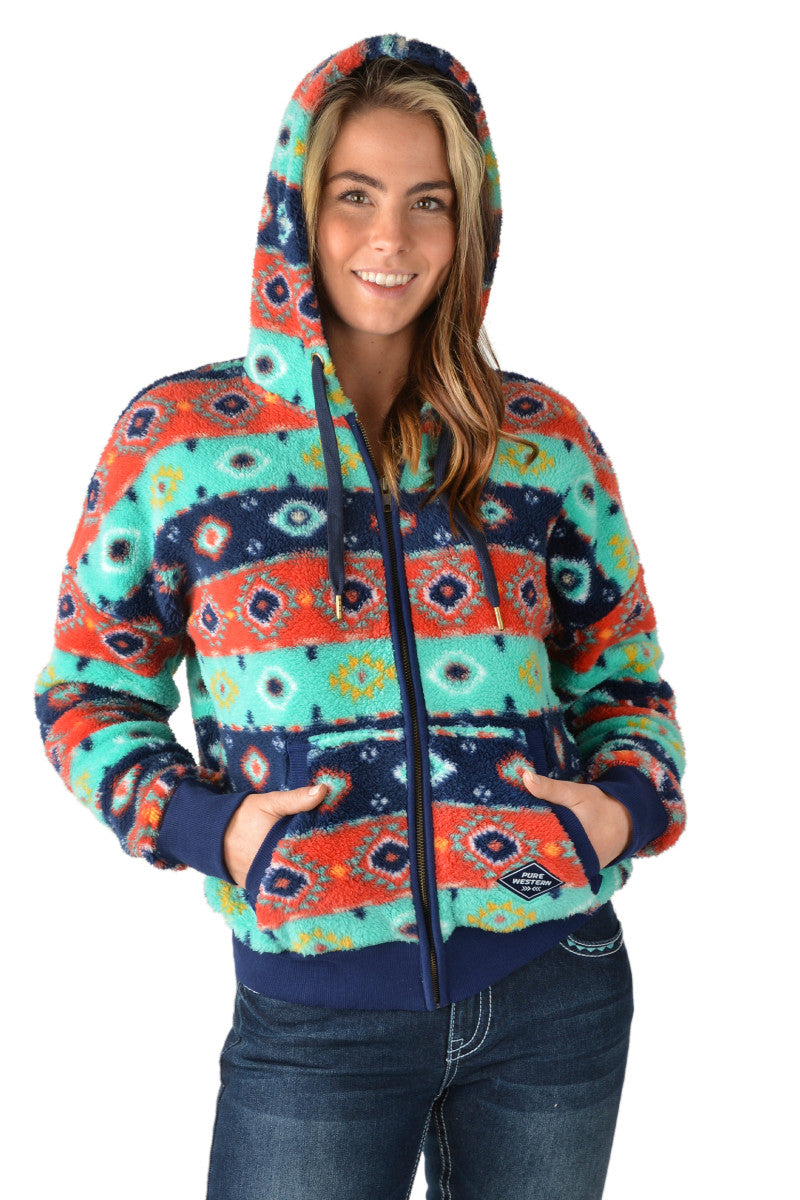 P3W2551717 Pure Western Ladies Cailan Zip Up Hoodie Navy Multi