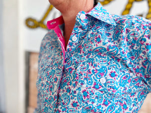 WWLS2266 Just Country Ladies Georgie Half Button Print Workshirt White Paisley