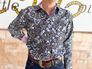WWLS2273 Just Country Ladies Abbey Full Button Print Workshirt Black Butterflies