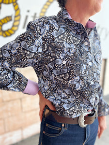 WWLS2273 Just Country Ladies Abbey Full Button Print Workshirt Black Butterflies