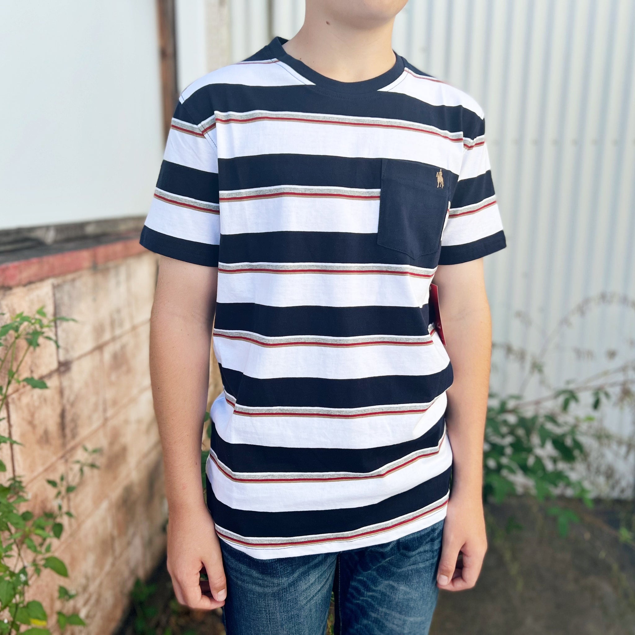 T2S1516104 Thomas Cook Mens Kennedy Stripe 1 Pkt S/S Tee White Navy