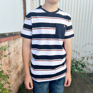 T2S1516104 Thomas Cook Mens Kennedy Stripe 1 Pkt S/S Tee White Navy